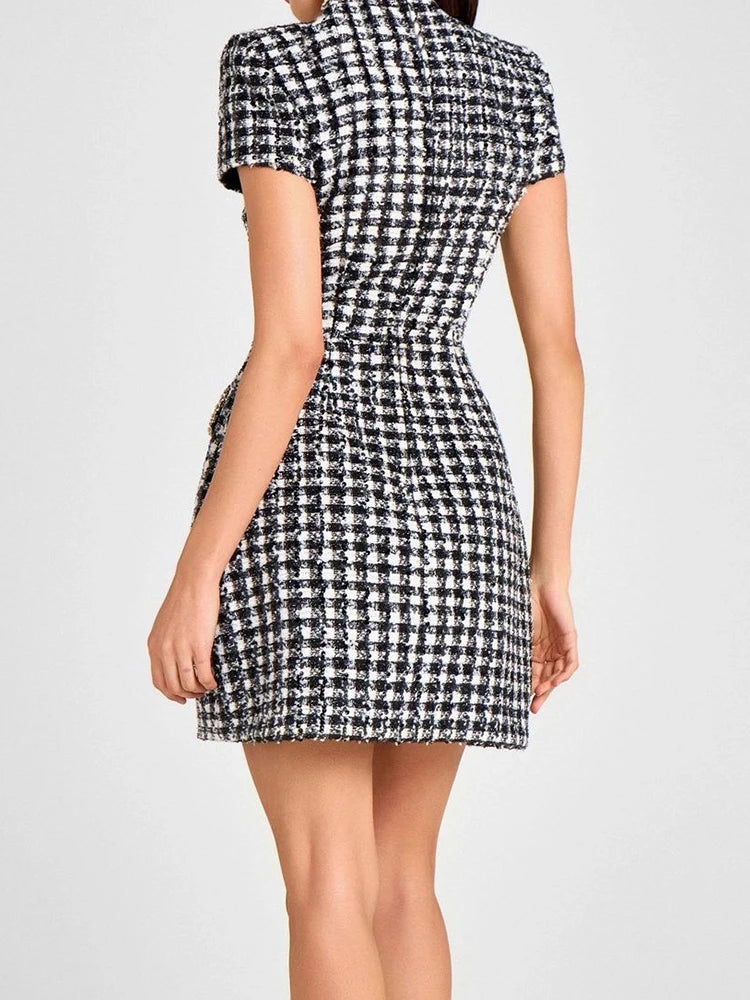 Summer Autumn Patchwork Slim Fit Party Dress, Women 2025 Vintage Backless O Neck Mini Dress, Sexy Sleeveless Pocket Ladies Dress