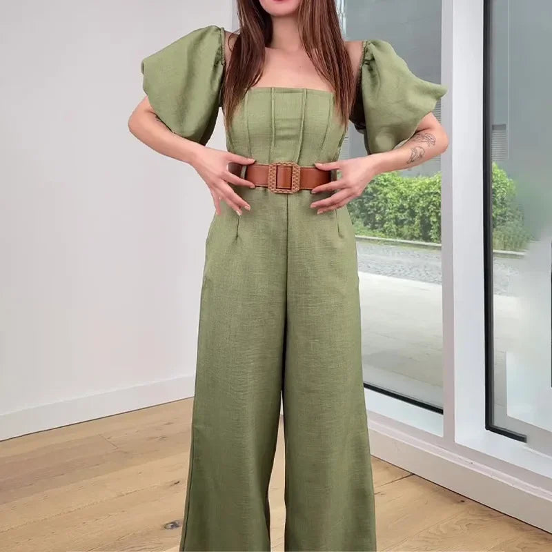 Women's Jump Suits New Elegant Square Neck Slim Fit and Waist Cinching Temperament Straight Leg Jumpsuit for Female 2024 Summer