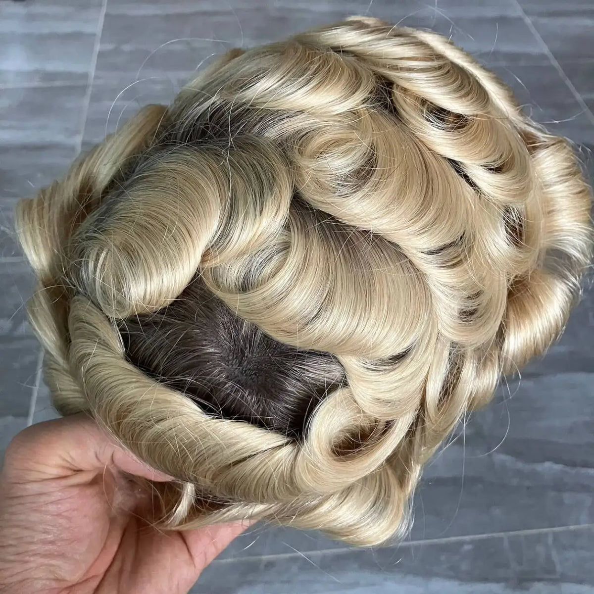Ombre Blonde Human Hair Replacement Toupee for Women