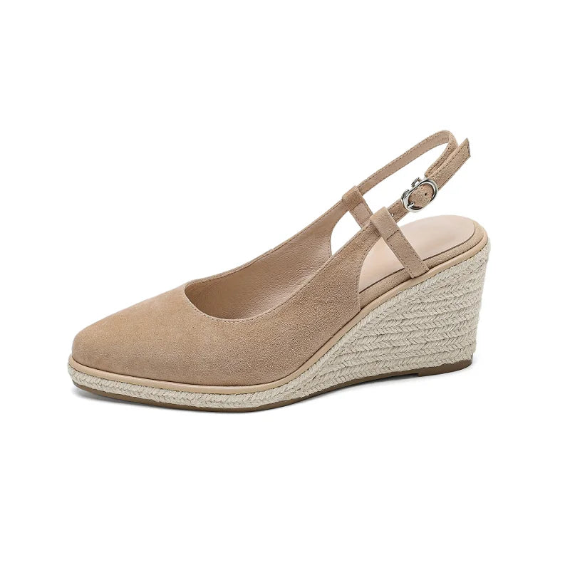 Apricot Back Strap Suede Wedge Platform Sandals for Women