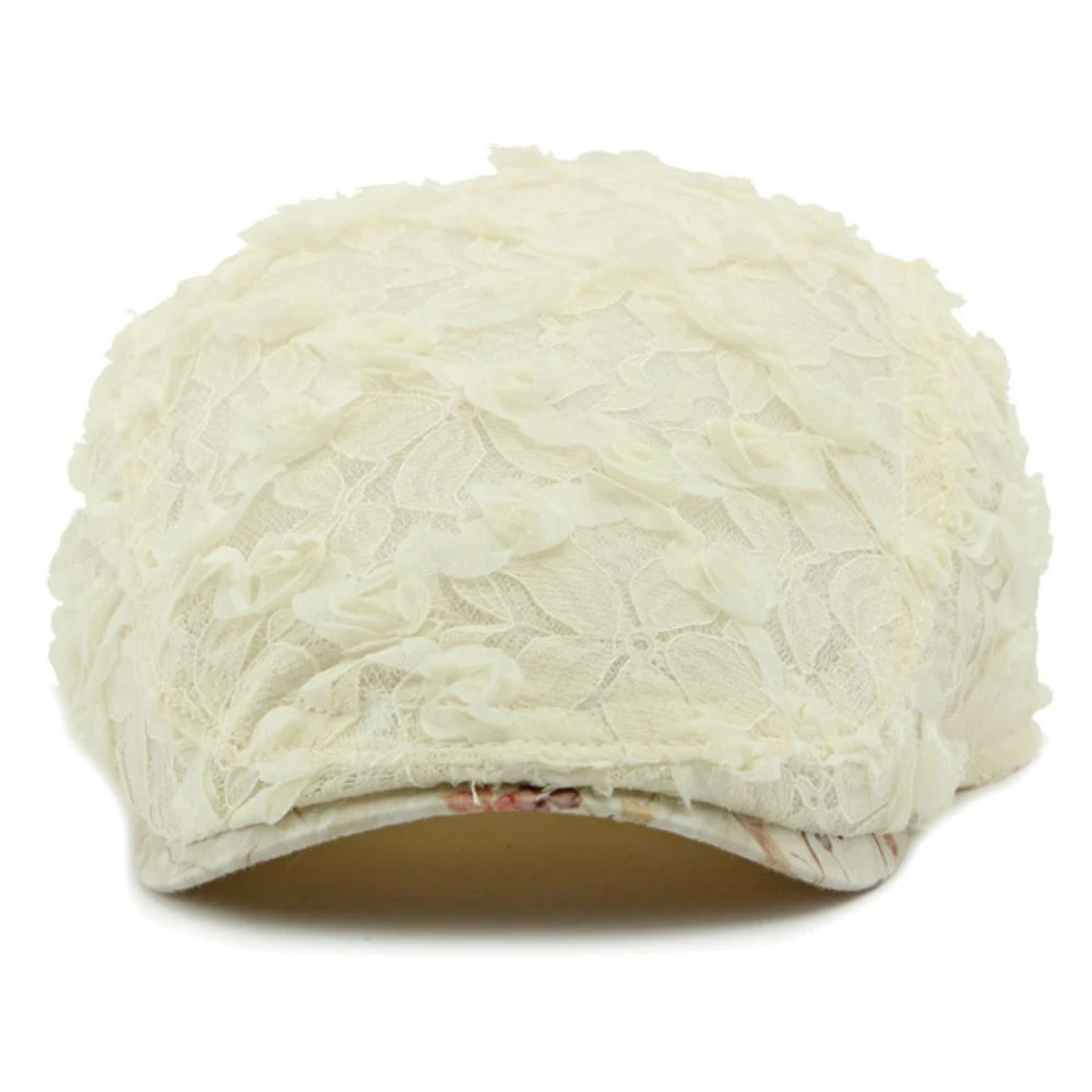 Spring Summer Floral Lace Mesh Beret Hat for Women