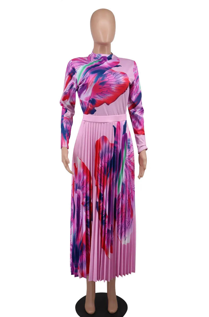 Elegant Pleated Traditional Dashiki Maxi Dress for Women