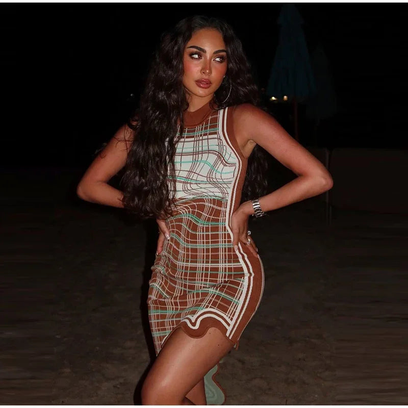 Slim Plaid Mini Dress With Asymmetrical Hem for Women