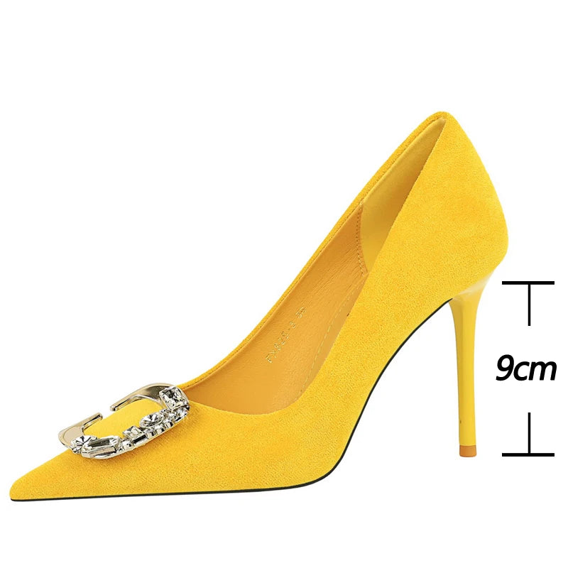 Elegant Rhinestone Buckle Suede High Heel Pumps for Women