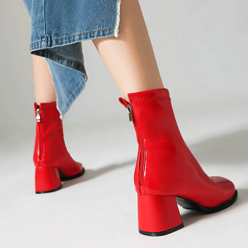 Elegant Warm Block Heel Zip-Up Ankle Boots for Women