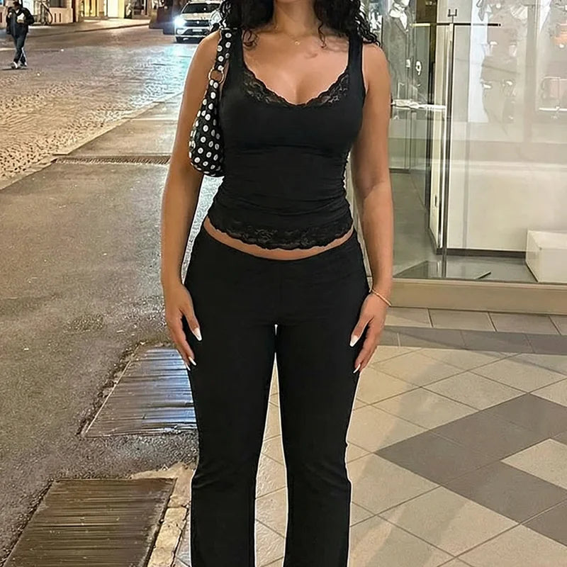 Square Collar Backless Lace Knit Tank Top for Women