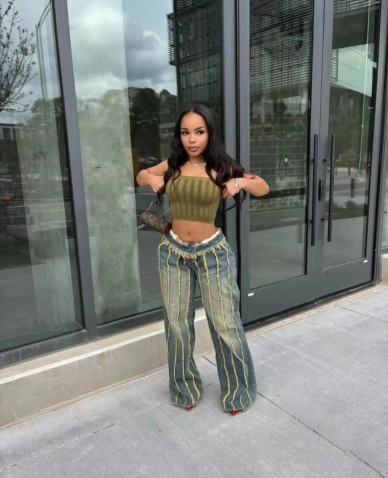 High Waist Tie Dye Slight Stretch Wide Leg Jeans For Women