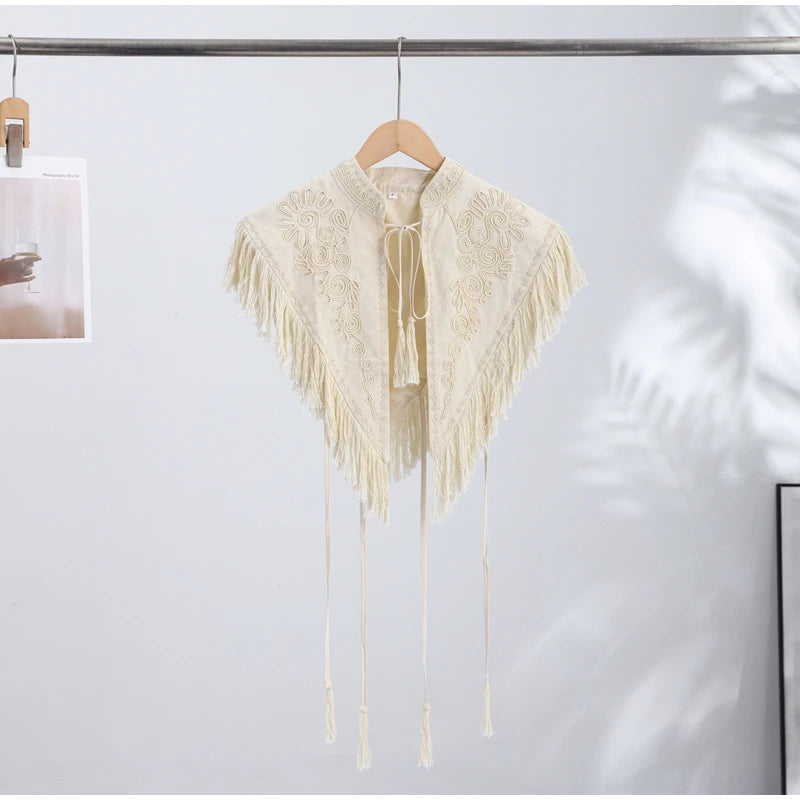 Soft Elegant Tassel Embroidered Polyester Square Shawl for Women
