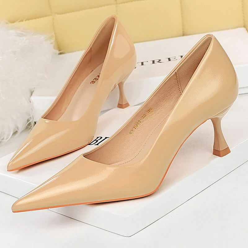 Classic Patent Leather Kitten Heel Office Pumps for Women
