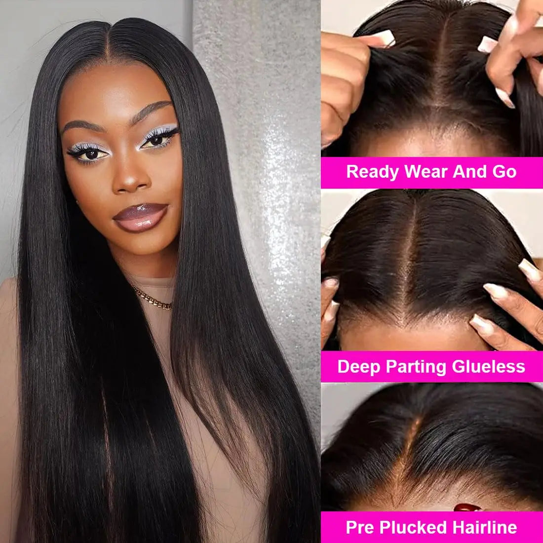 High Density Glueless Straight Lace Front Human Hair Wig for Women