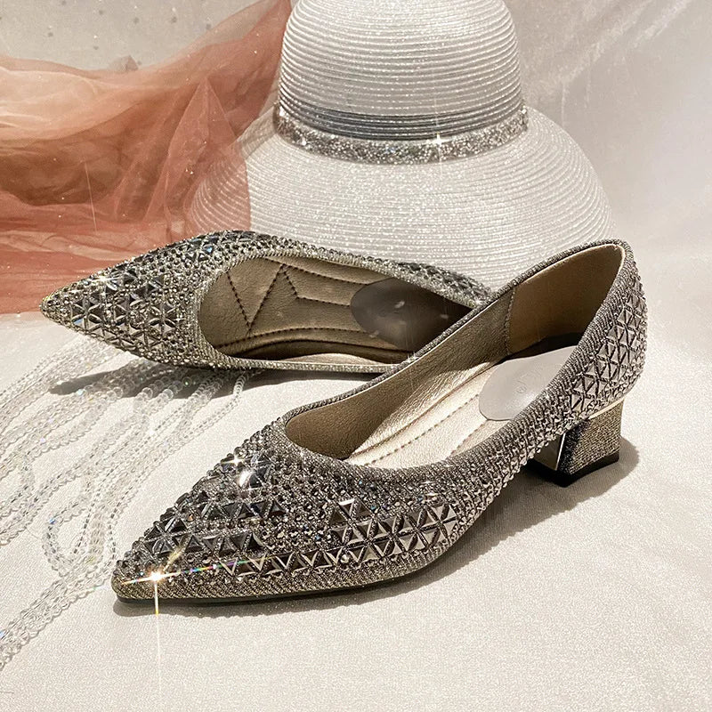 Sparkling Rhinestone Pointed Toe Ballet Flats for Women