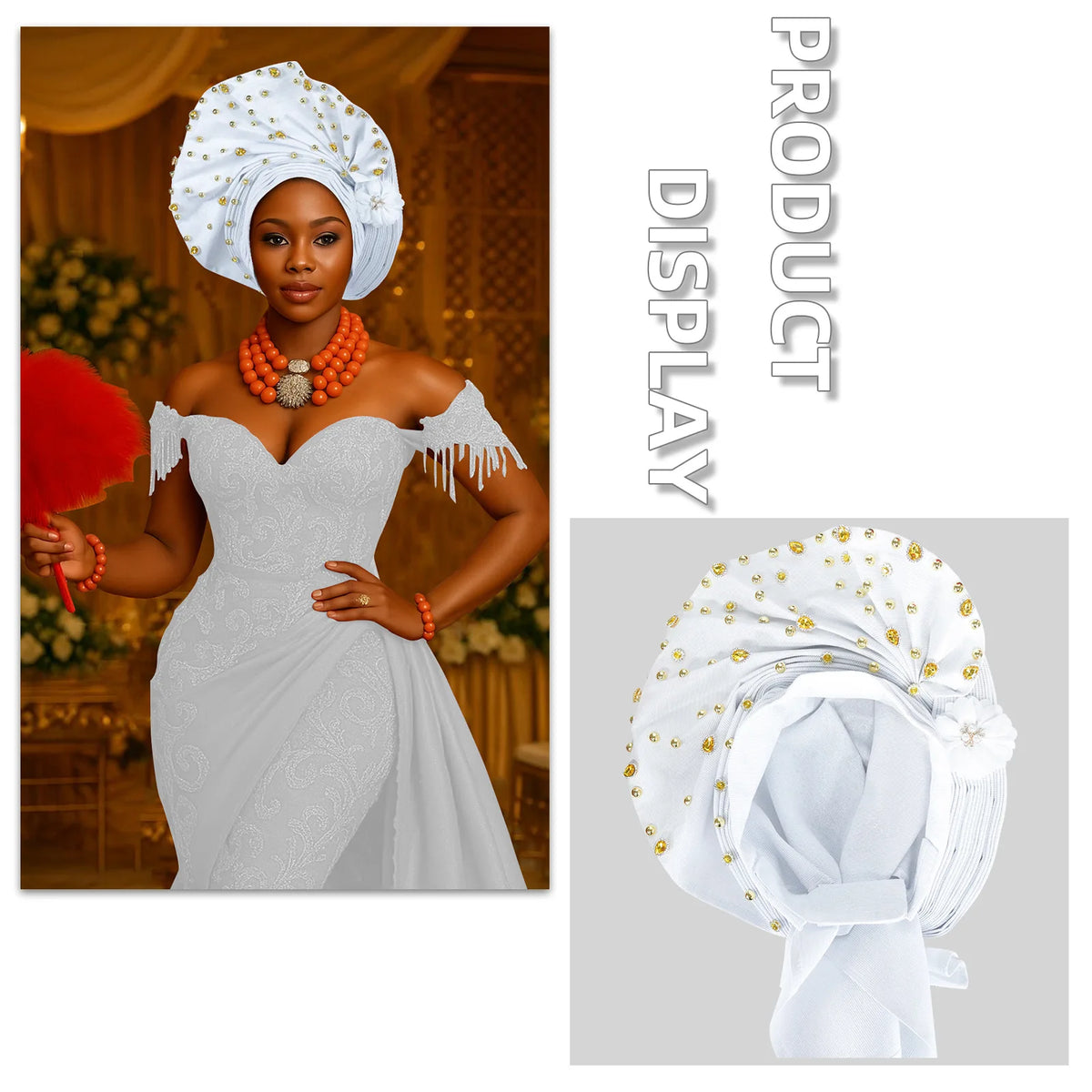 Pre-Tied African Wedding Party Gele Headwrap for Women