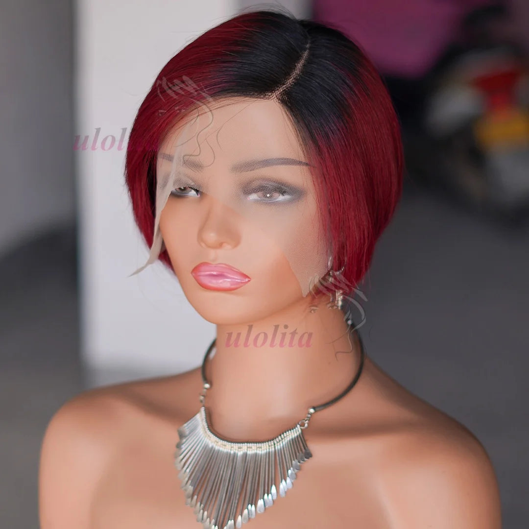 Ombre Pixie Cut Human Hair Lace Front Wig for Women