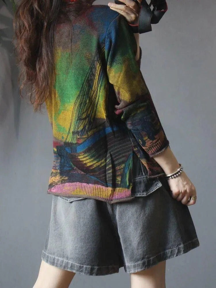 Women's Cardigans Loose V Neck Graphic Ladies Knit Sweaters Outerwear Fall 2025 Lightweight Korean Streetwear Fashion Hot Y2k