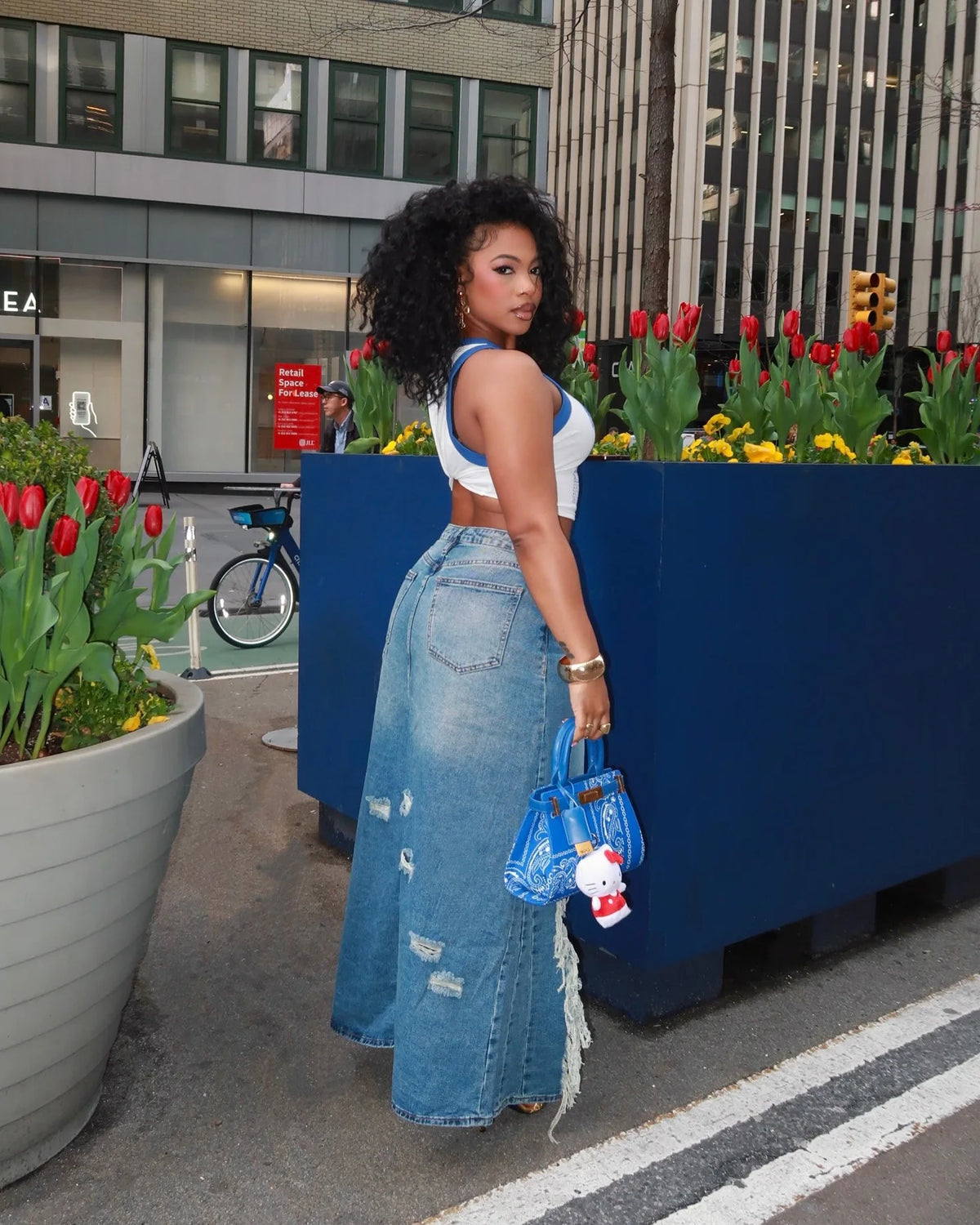 Distressed High Waist Denim Skirt With Irregular Hem For Women