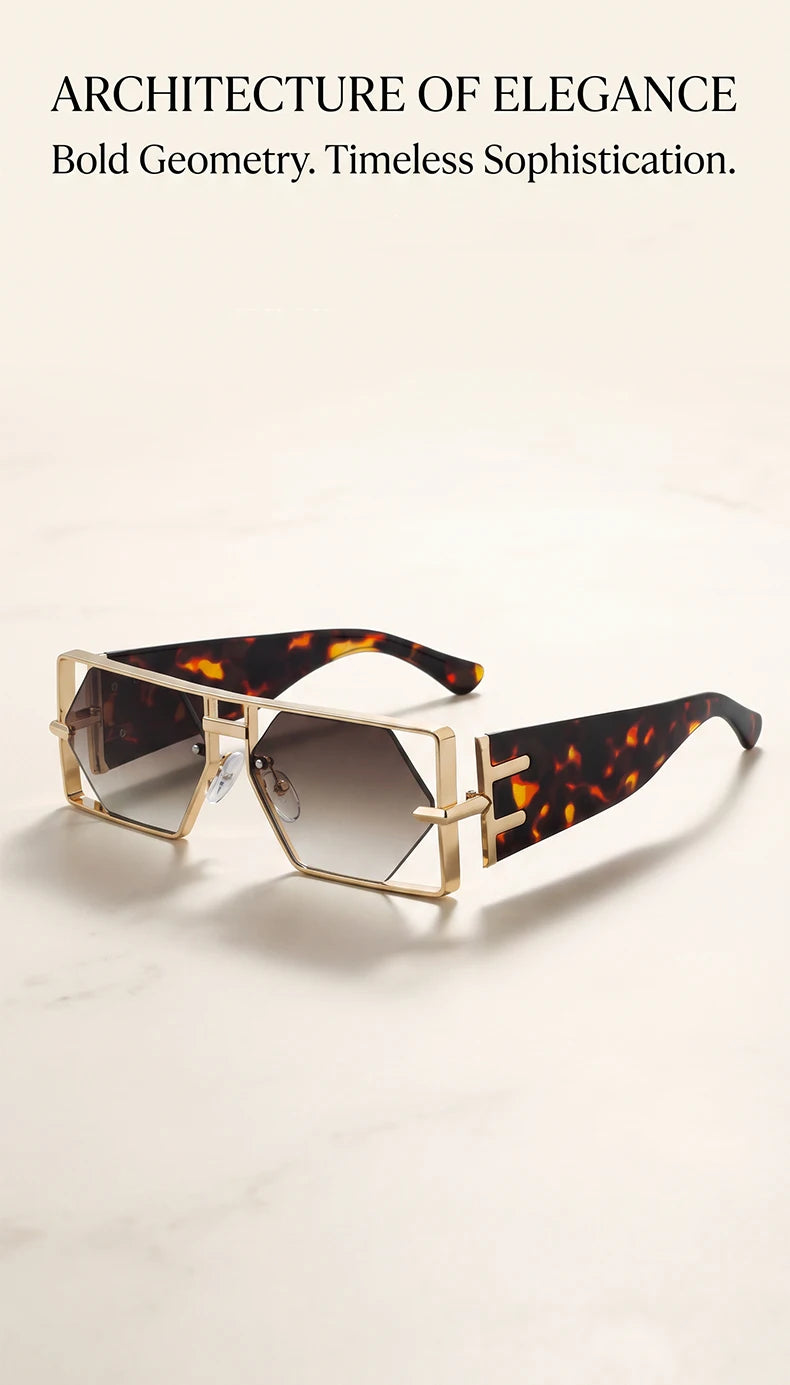 Vintage Hollow Metal Frame Rectangle Sunglasses for Women