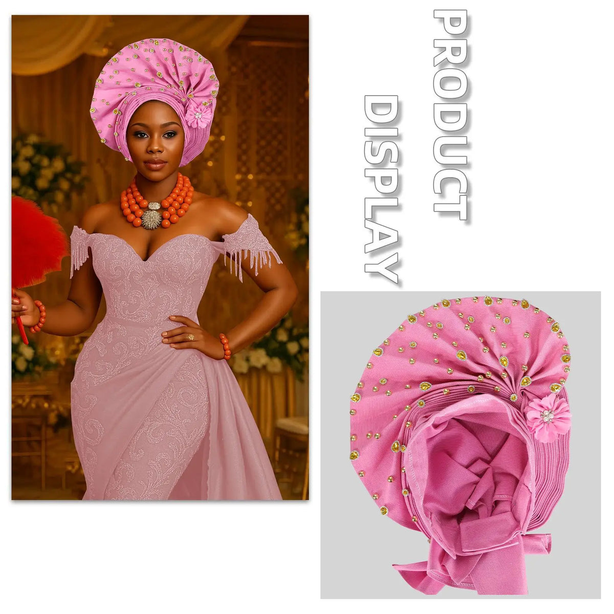 Pre-Tied African Wedding Party Gele Headwrap for Women