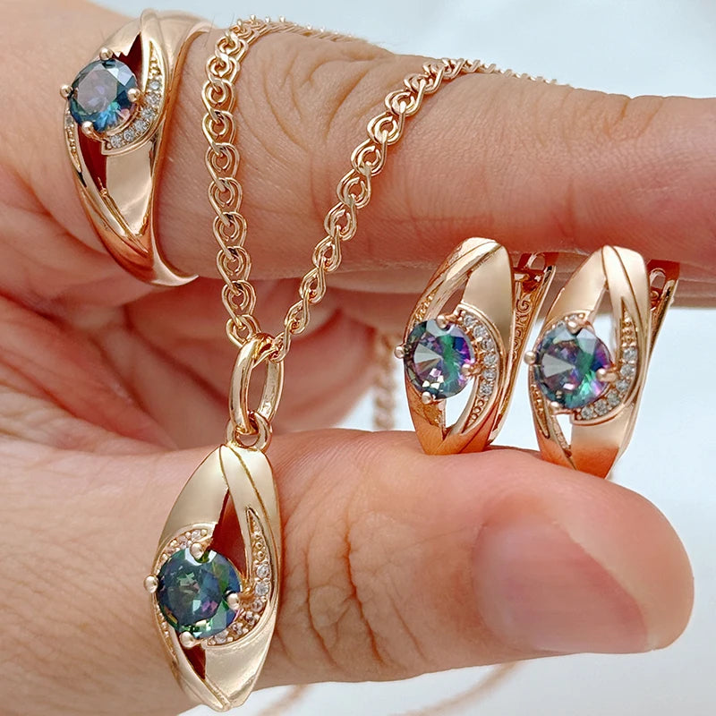 Colorful Zircon Three Piece Jewelry Set