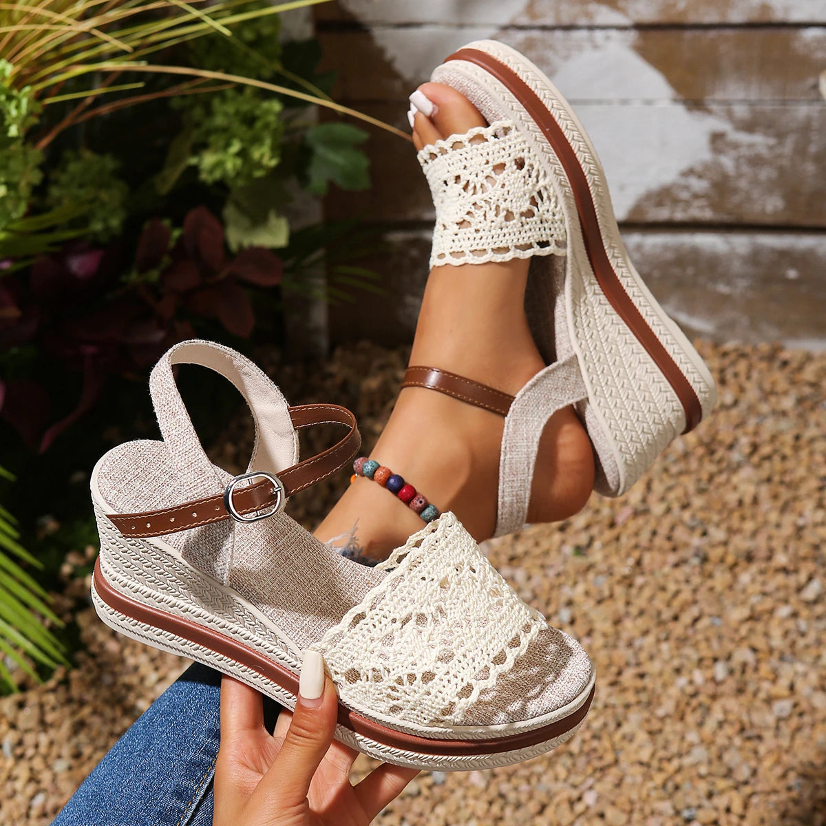 Bohemian Summer Hollow Open Toe Platform Sandals for Women