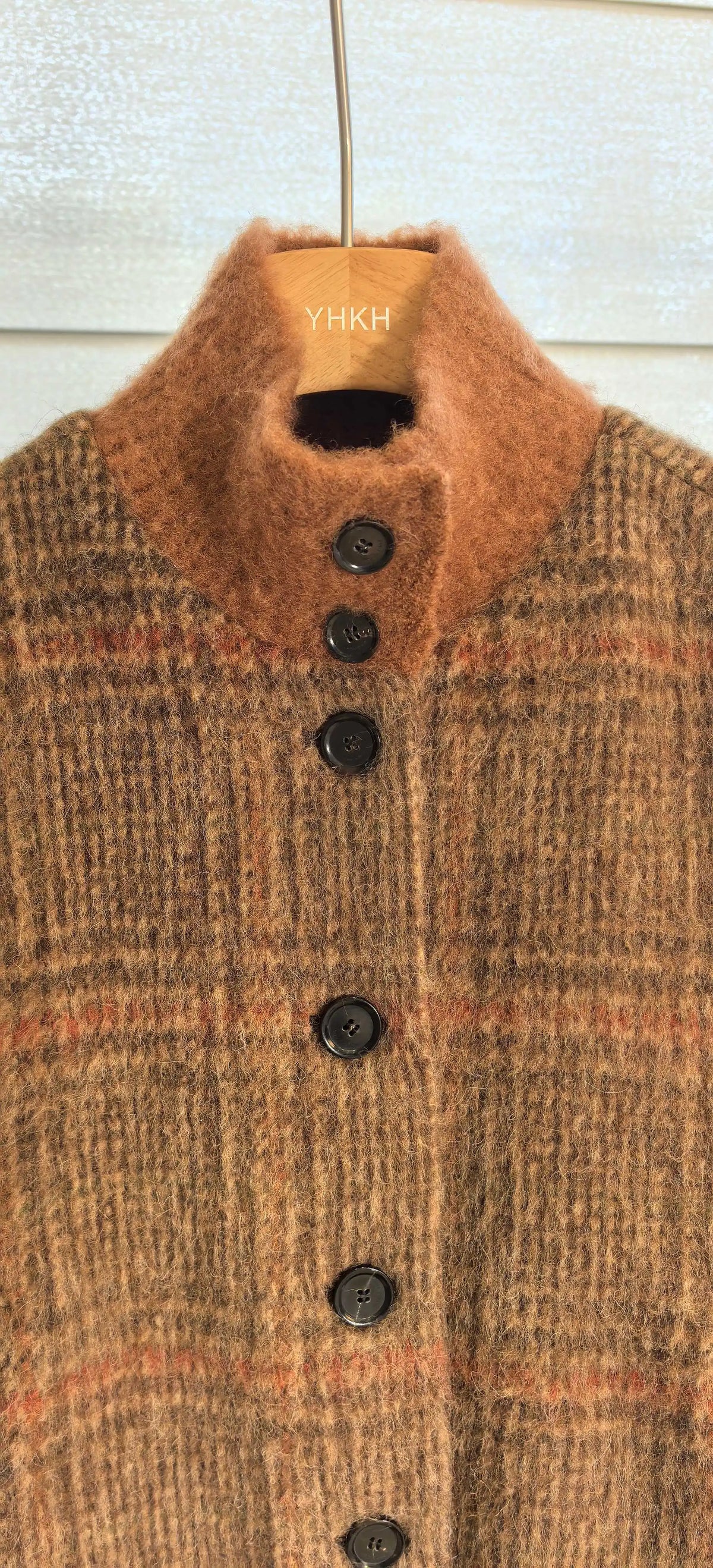 Vintage Plaid Wool Blend Stand Collar Jacket for Women