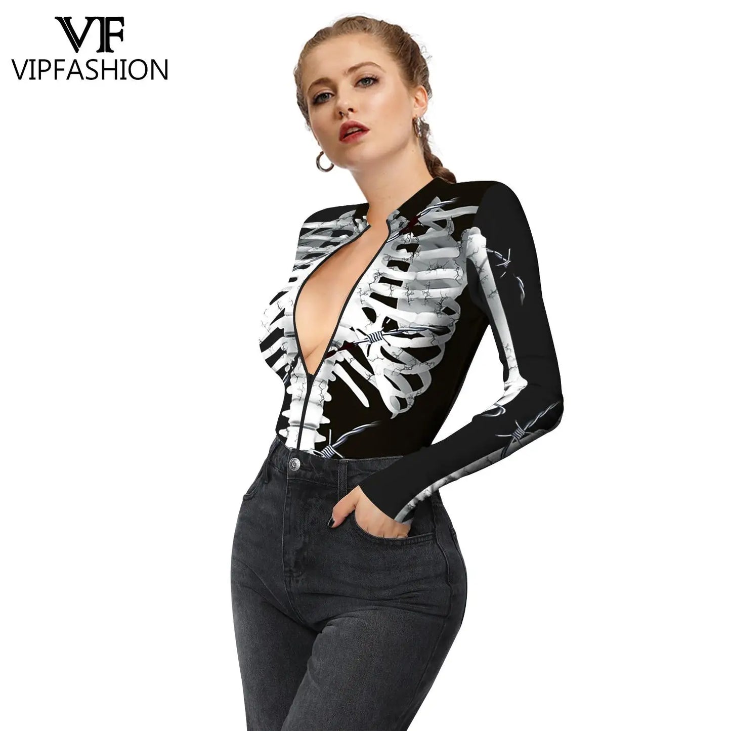 Halloween Skeleton Print Zentai Jumpsuit for Women