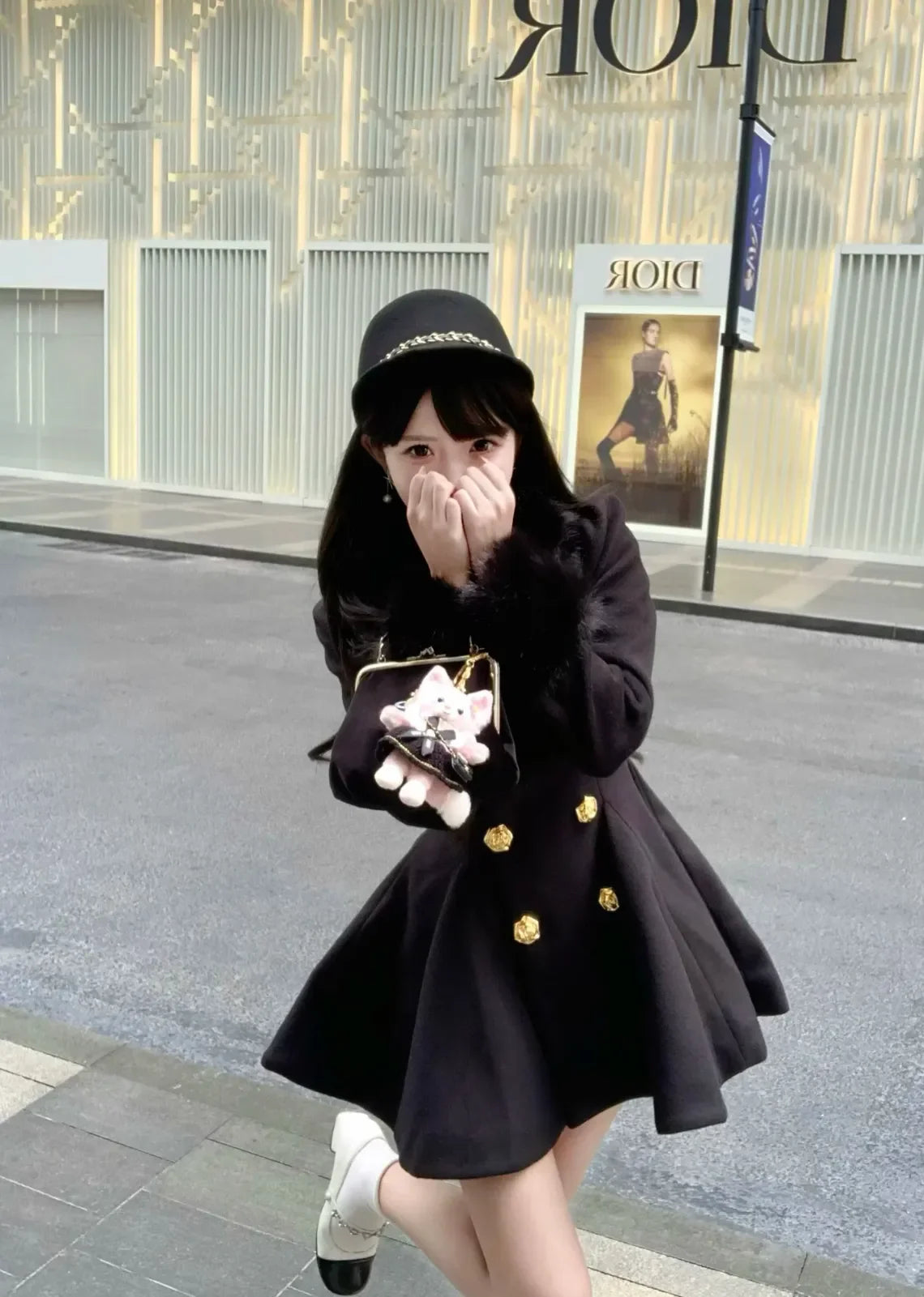 New Elegant Small Fragrance Celebrity Loose Coat Moda Woolen Winter French Style Vintage Blends Slim Waist Mid-length Outwear