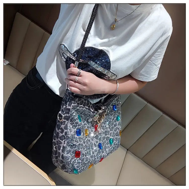 Genuine Leather Crossbody Bucket Bag with Large Capacity for Women