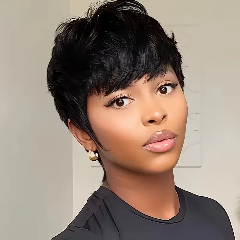 Pre Plucked Straight Human Hair Short Pixie Wig for Women