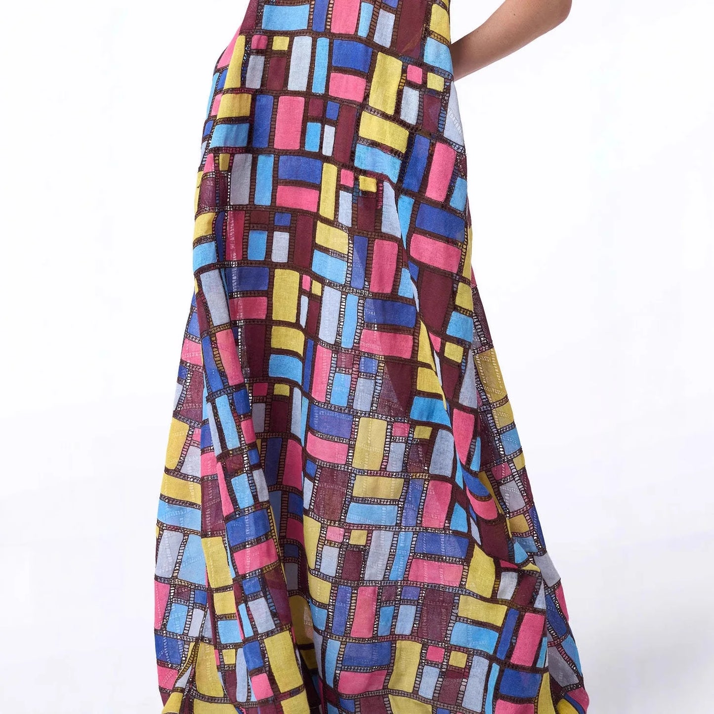 Color Block Squares Sleeveless Maxi Dress for Women