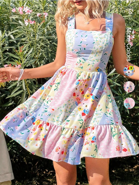 Floral Strapless Back Tie Boho Dress