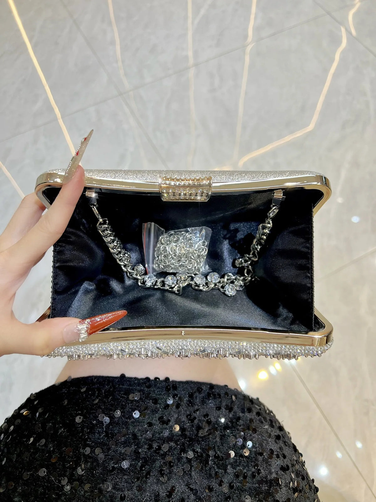 Dinner Fashion Women's Bag Luxury Brand Fashion Diamond-encrusted Women's Shoulder Bag High Quality Chain Shiny Women's Handbag