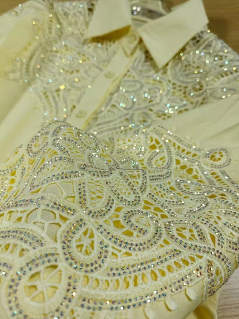 Sequin Embroidered Oversized Cotton Blouse for Women