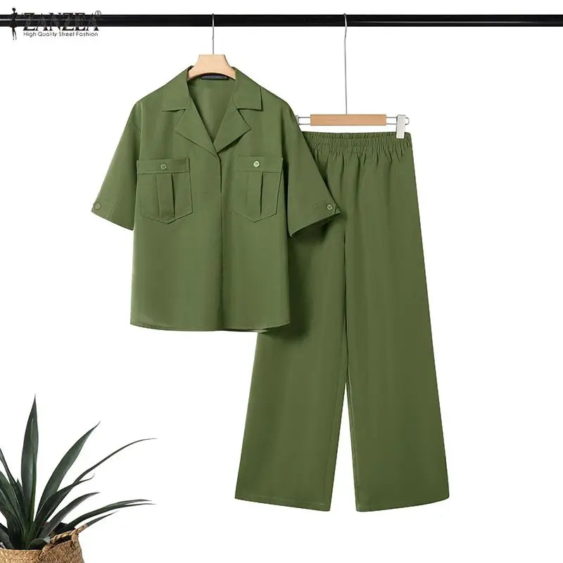 Loose Blouse And Wide Leg Pants Set