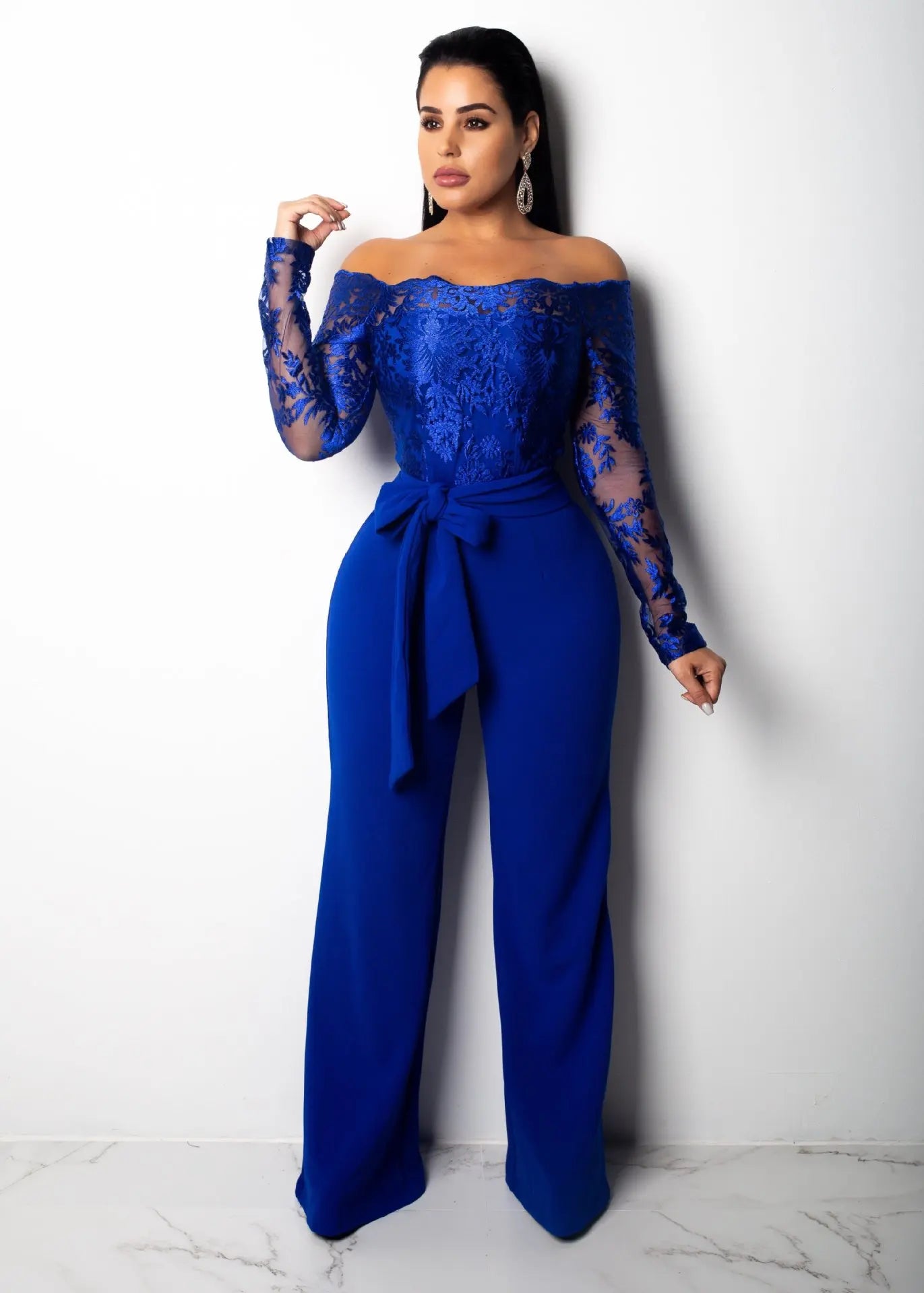 Elegant Lace Stitching Wide Leg Jumpsuit for Women