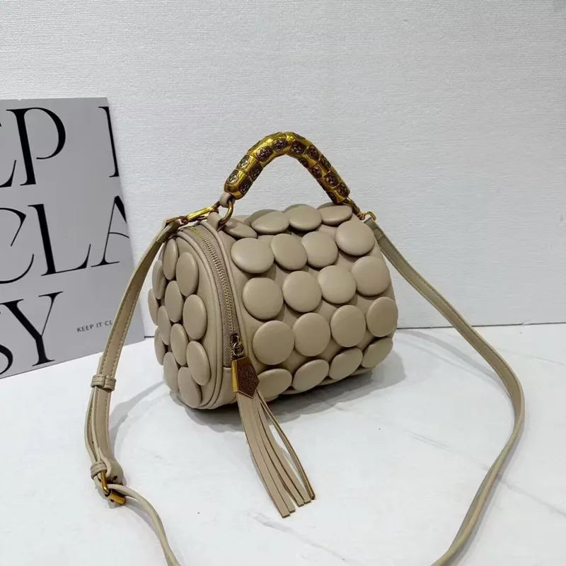 Retro Button Leather Bucket Shoulder Bag