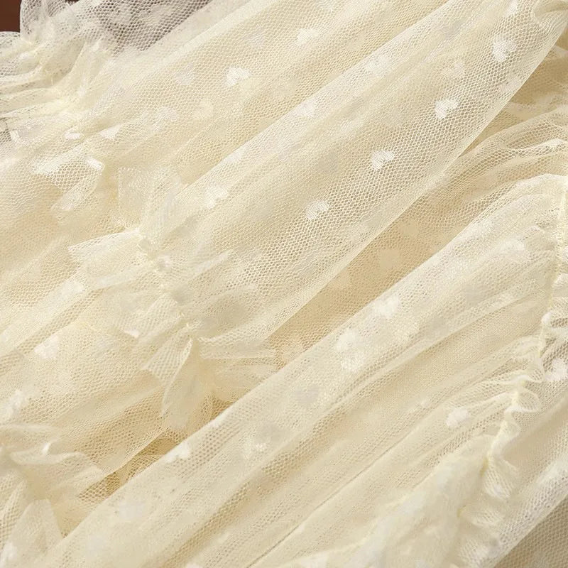 Romantic Vintage Jacquard Tulle Puff Skirt for Women