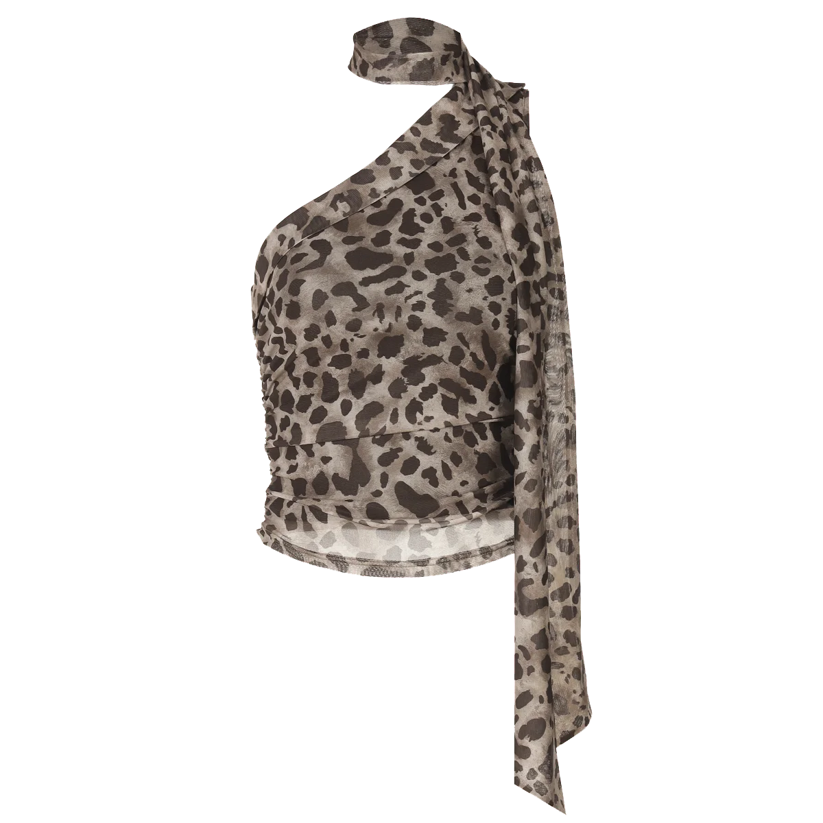 Leopard Print One Shoulder Slim Crop Tank Top for Women