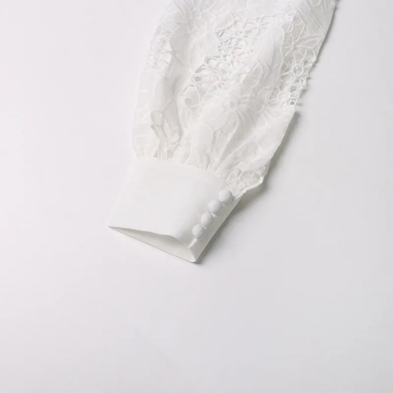 2026 New Spring Autumn Hollow Out Lantern Long Sleeve Women Dresses Elegant Embroidery Single-breasted A-line Casual Shirt Dress