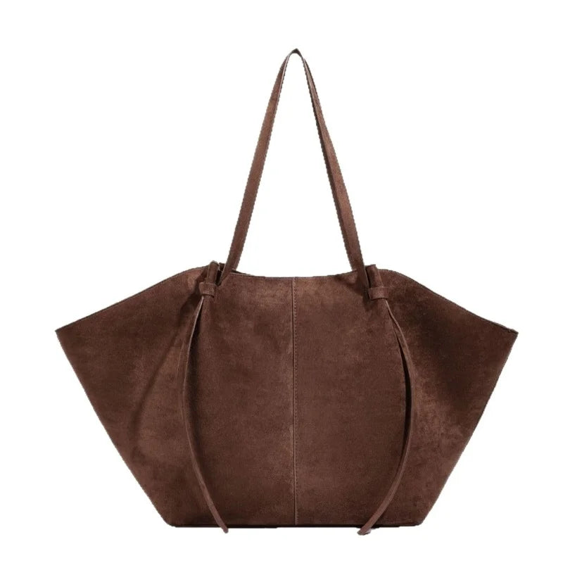 Structured Suede Trapezoid Tote Bag