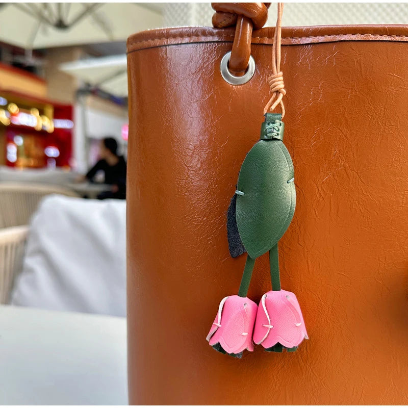 New Tulip Bag Pendant Fashion Creative Design High Quality Leather Keychain Simulation Flower Simple Versatile Pendant Decorate