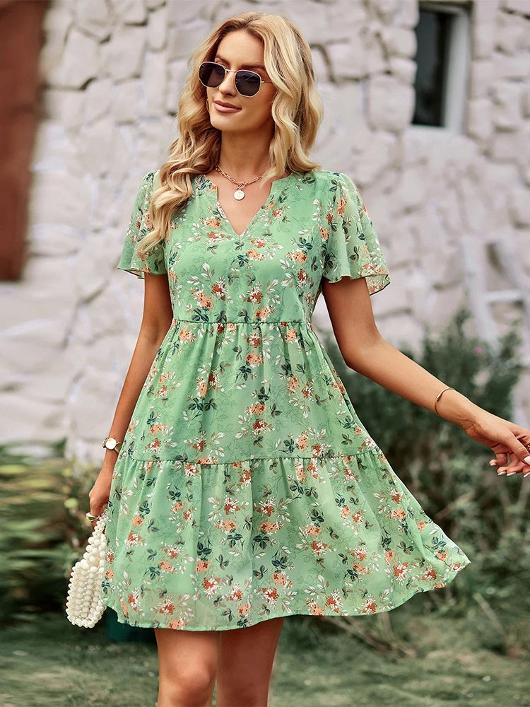 Casual Round Neck Floral Print Pullover Dress For Women