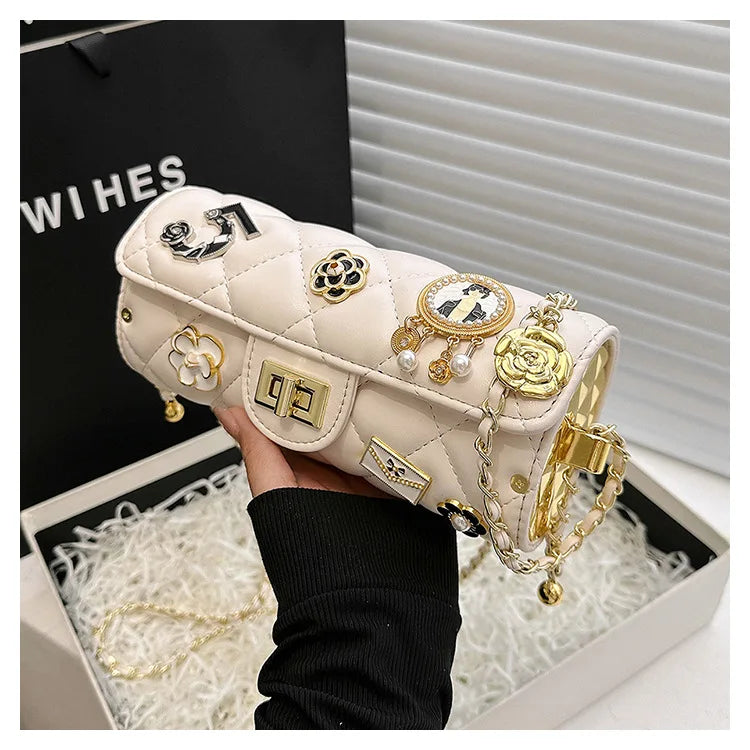 Textured Diamond Grid Crossbody Shoulder Bag for Women