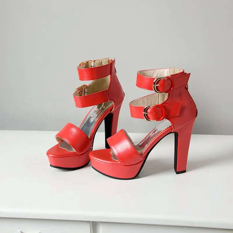 Chunky Platform Sandals with Zipper Buckles for Women