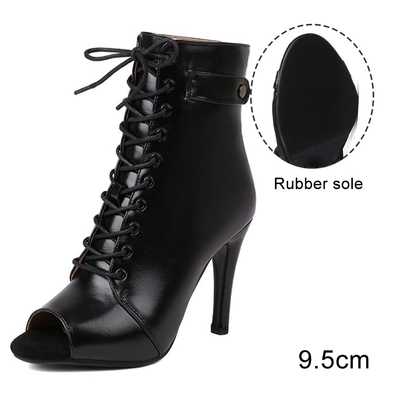 Leather Latin Dance Ankle Booties With Heels for Women