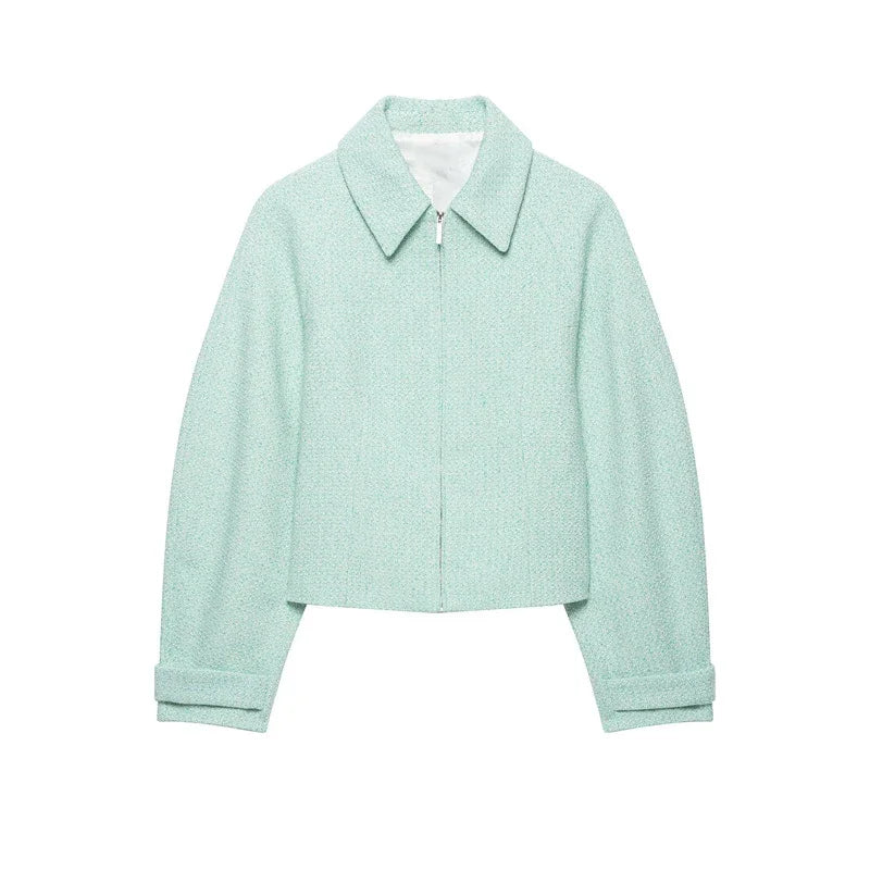 Chic Slim Fit Lapel Zipper Casual Short Coat for Women