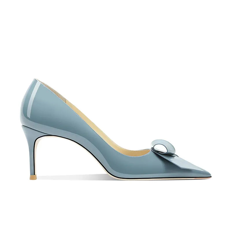 Bow Pointed Stiletto Patent Leather Pumps for Women