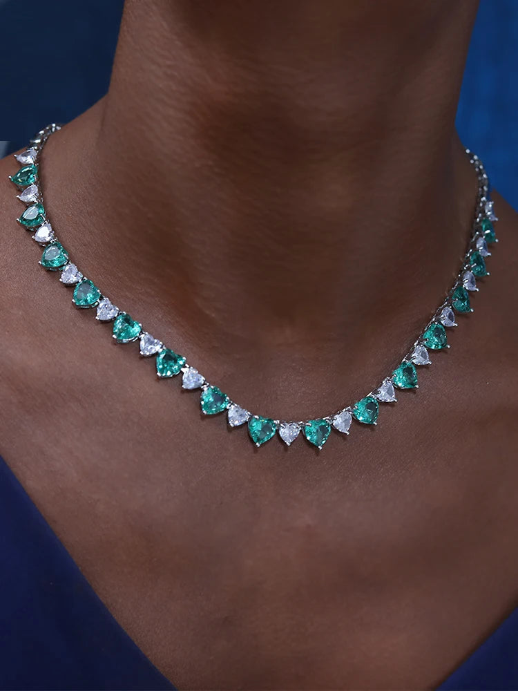 Elegant Blue Crystal Heart Bridal Jewelry Set For Women
