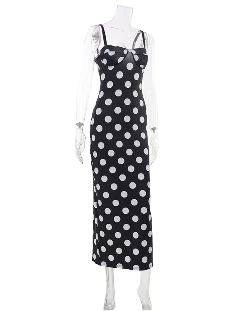 Elegant Polka Dot Slim Fit Ankle Length Dress for Women