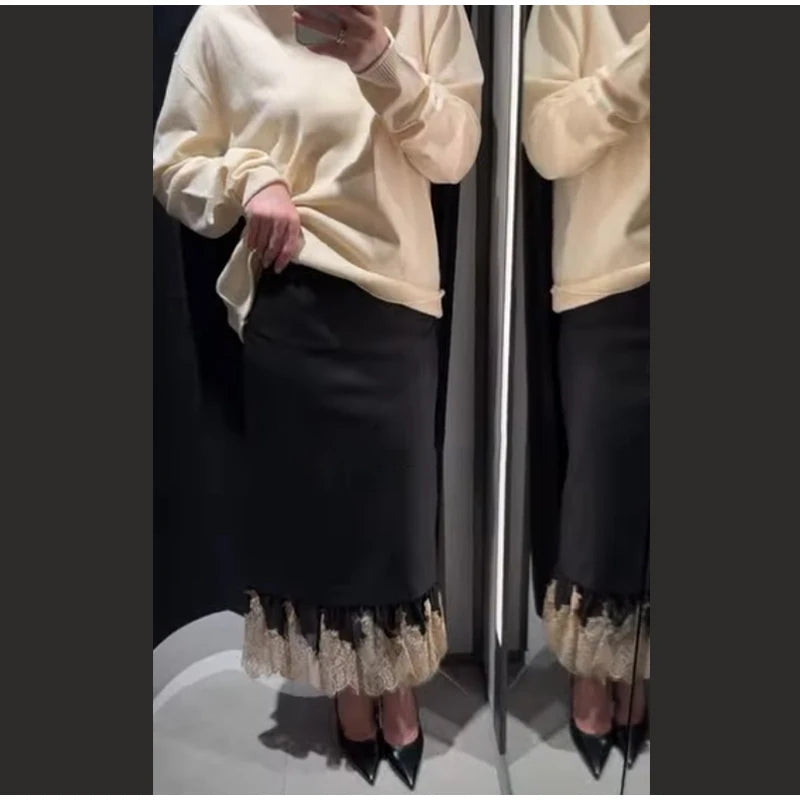 Lace Patchwork Women's Party Dress Loose High Waist Hip Package Long Dresses Female 2026 Spring Fashion Woman Evening Outwears