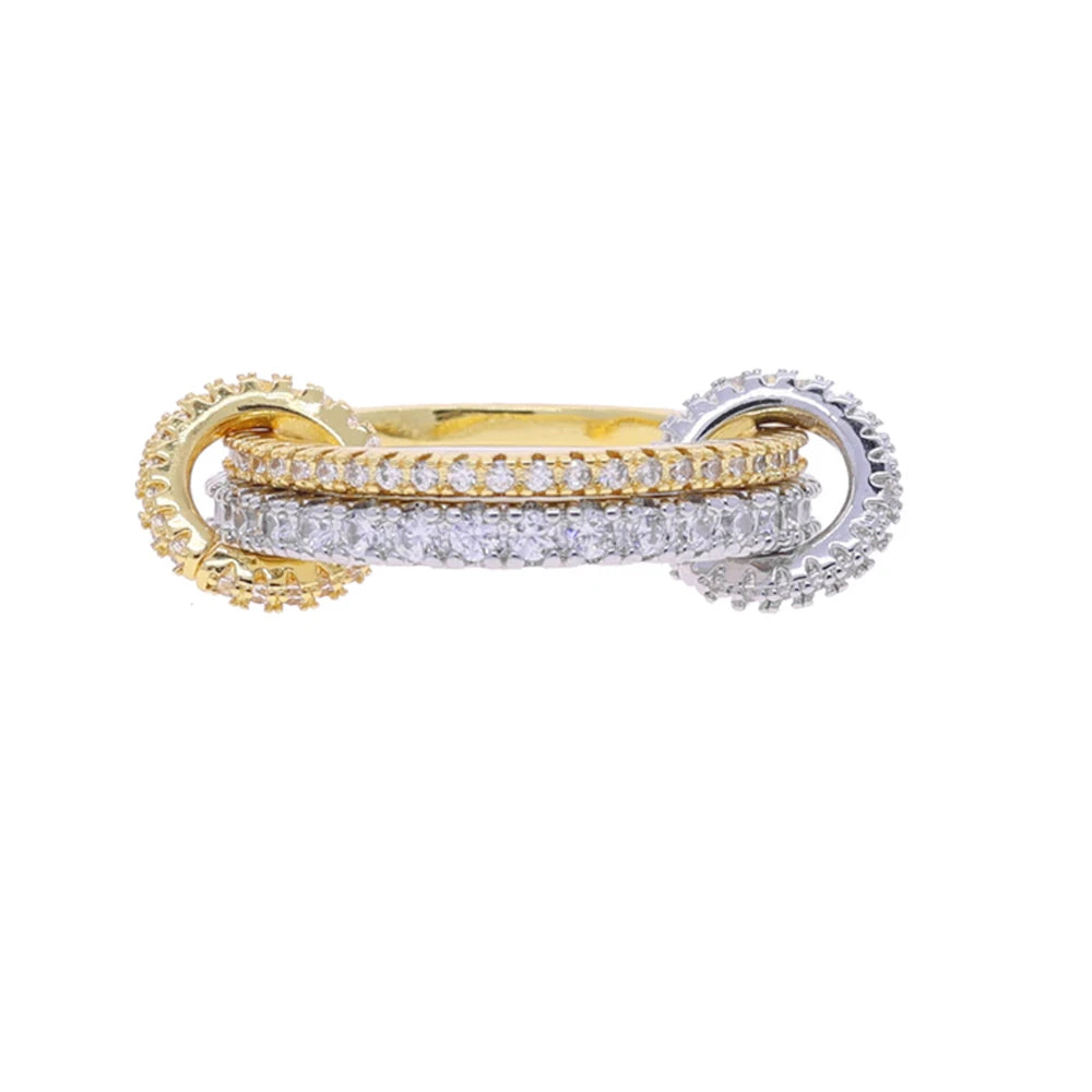 Gold Tone Pink Zircon Stacking Band Rings for Women